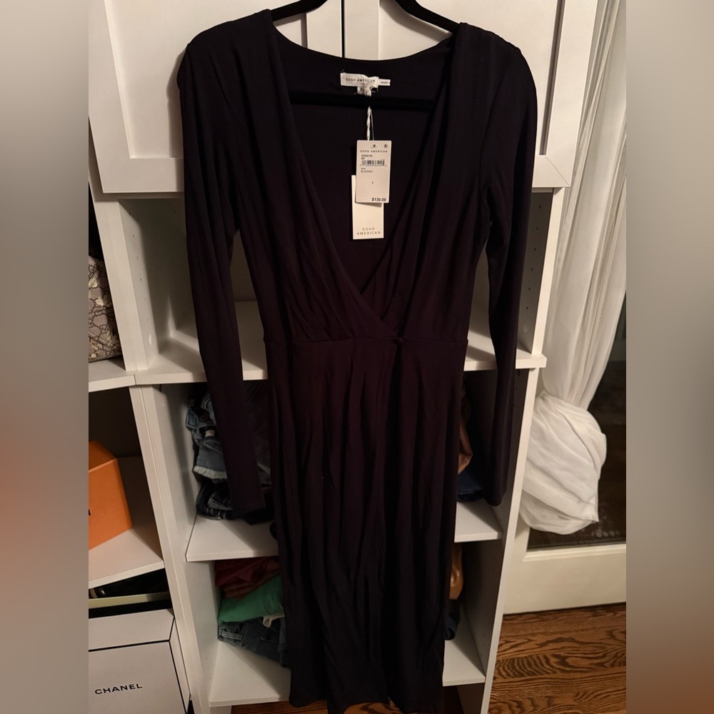 Good American Deep Black Long Sleeve Dress